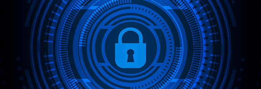 Cybersecurity blue lock surrounded by circles vector image.