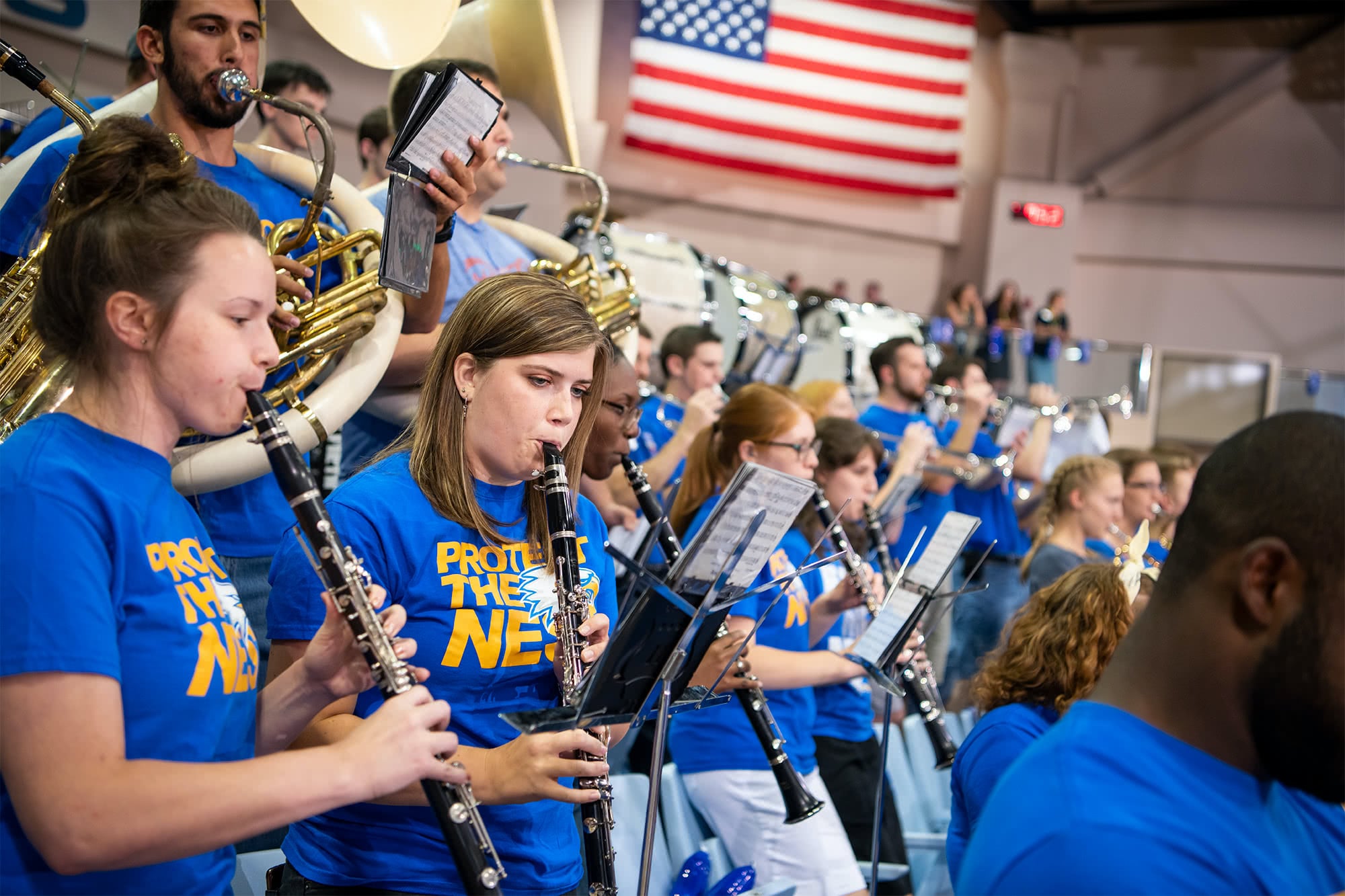 The Screaming Eagles (the pep band) play during Eagle Mania