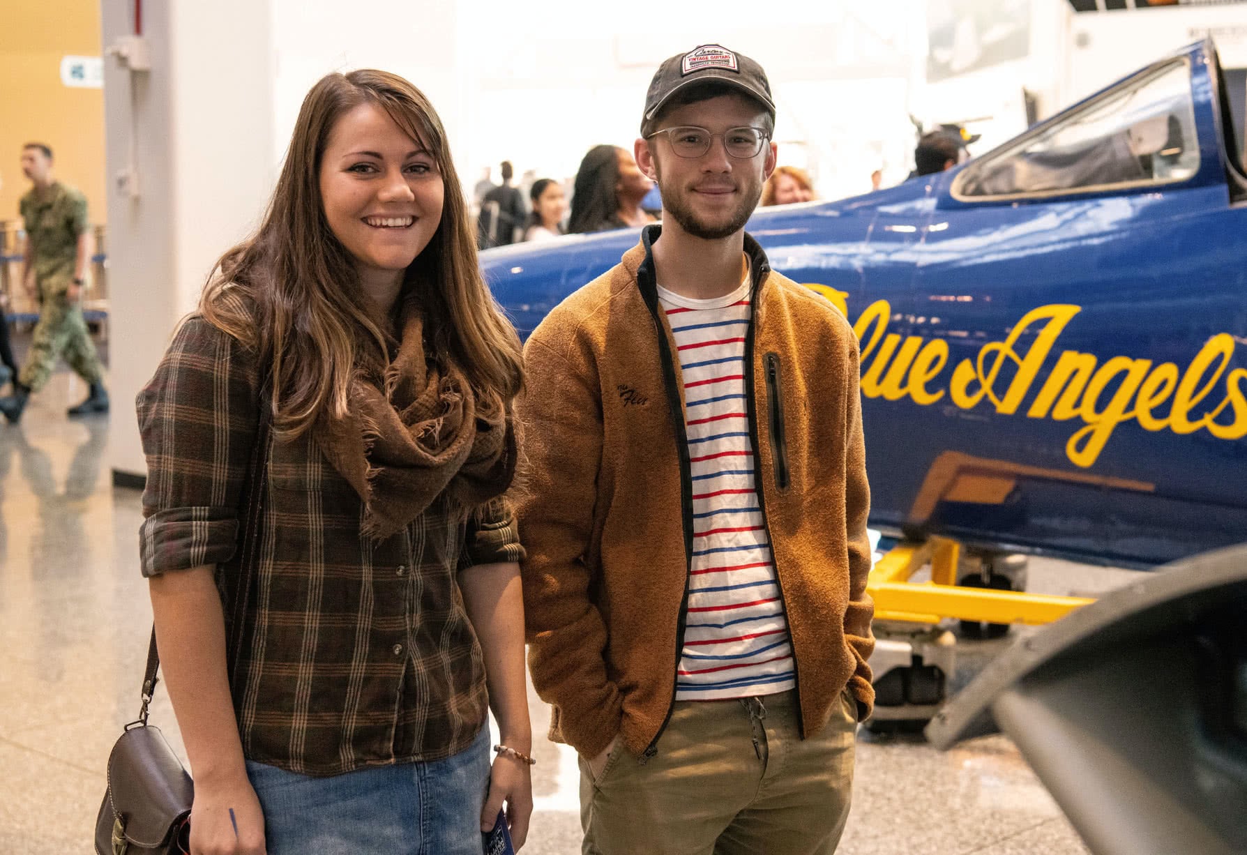 Two students at the Naval Aviation Museum. 