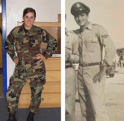 A picture of Ashleigh in her Air Force uniform next to a picture of her grandfather in his Air Force uniform