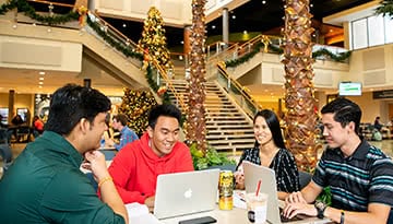 Friends study in the commons before Christmas break