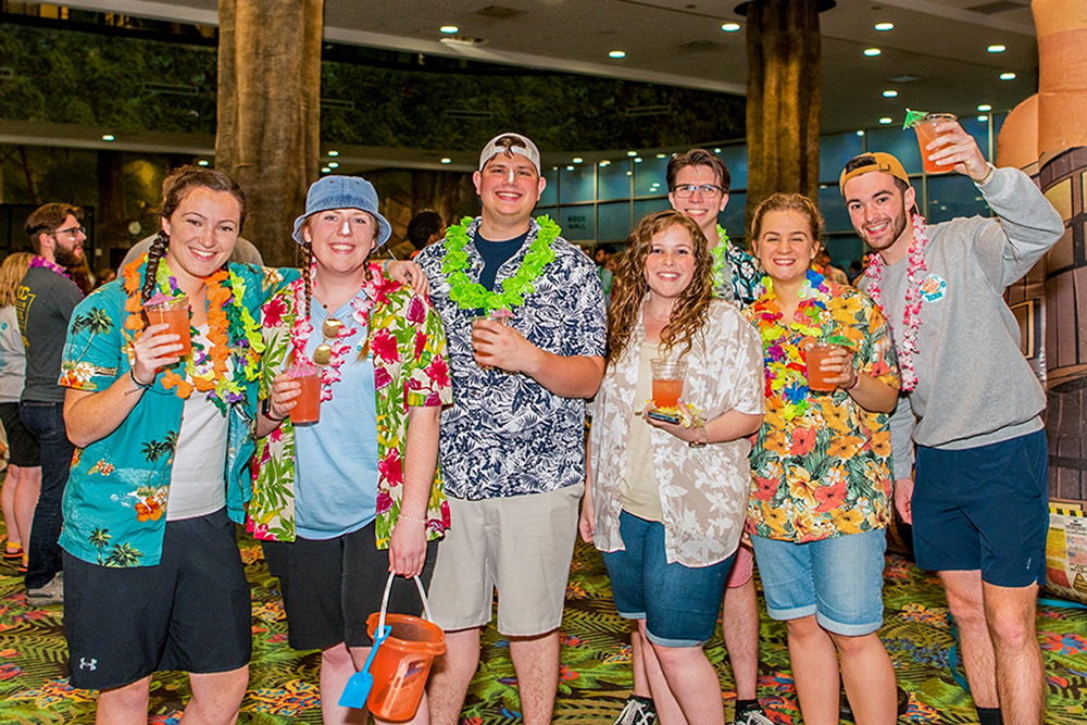 Senior Group enjoying Aloha themed party